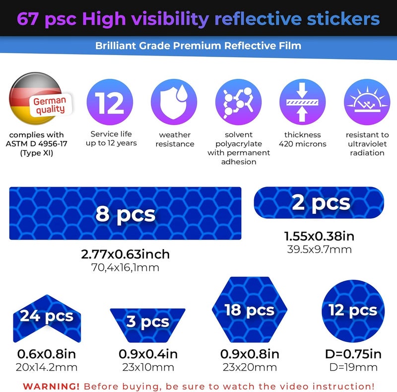 Loom Reflective Stickers | 67pc Brilliant Blu | Reflective Stickers for Helmet, Bike, Motorcycle, Hard Hat | Waterproof Reflectors for Car, Trailer | Bike Reflectors for Night Riding - Image 3